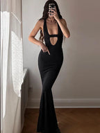 Deep Vneck Strap Backless Maxi Dress