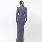 Elastic Deep V - Fold Lace Maxi Dress