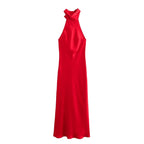 Solid Sleeveless Backless Bow Zipper Long Dress