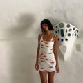 Spaghetti Strap Sheath Mini Goldfish Pattern Slip Dress