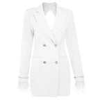 Diamond Button Cuffs Chain Feather Jacket
