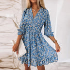 Floral Midi Skirt Pullover Printed Short Sleeve Work Dress