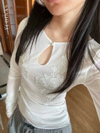 Floral Mesh Long Sleeve Sheer Top