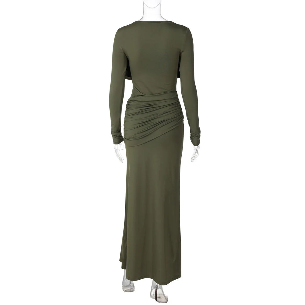 Solid Long Sleeve Irregular Splice Long Dress