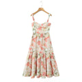 Floral Bra with Wire Corset Ruffles Midi Dress