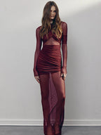 Mesh Patchwork Sheer Long Sleeve Dress