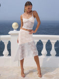 Lace Halter Print Contrast Knit Set