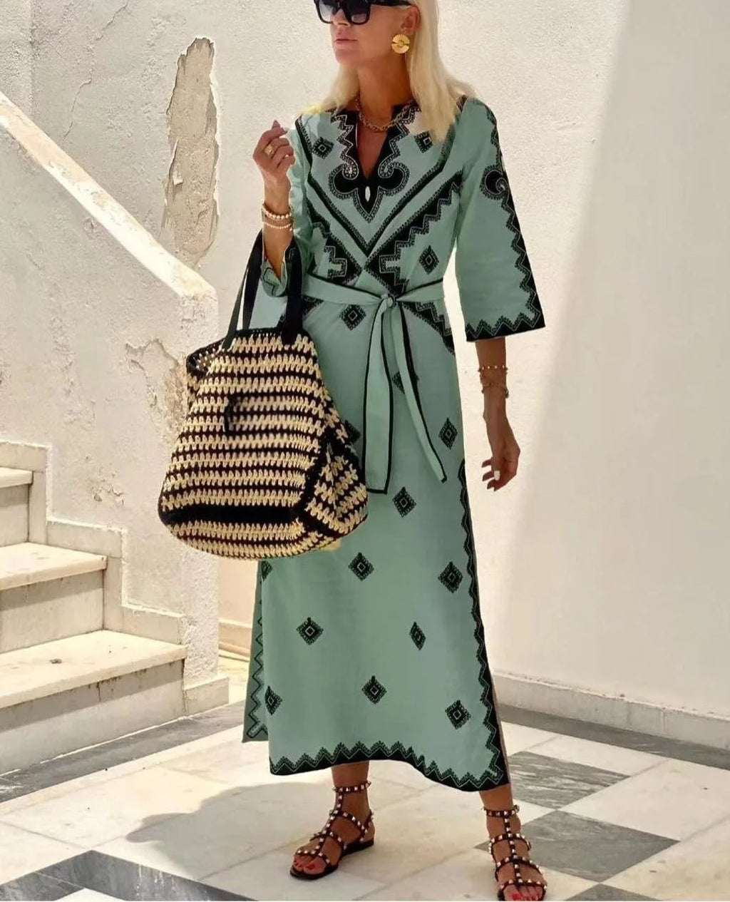 Crisanta Minimalist Loose Fitting Dress with Belt Boutique Collection