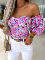DressBetty - Women Sexy Top Summer Off Shoulder Floral Blouses Holiday Slash Neck Tops