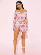 Long Sleeve Backless Hollow Floral Dress