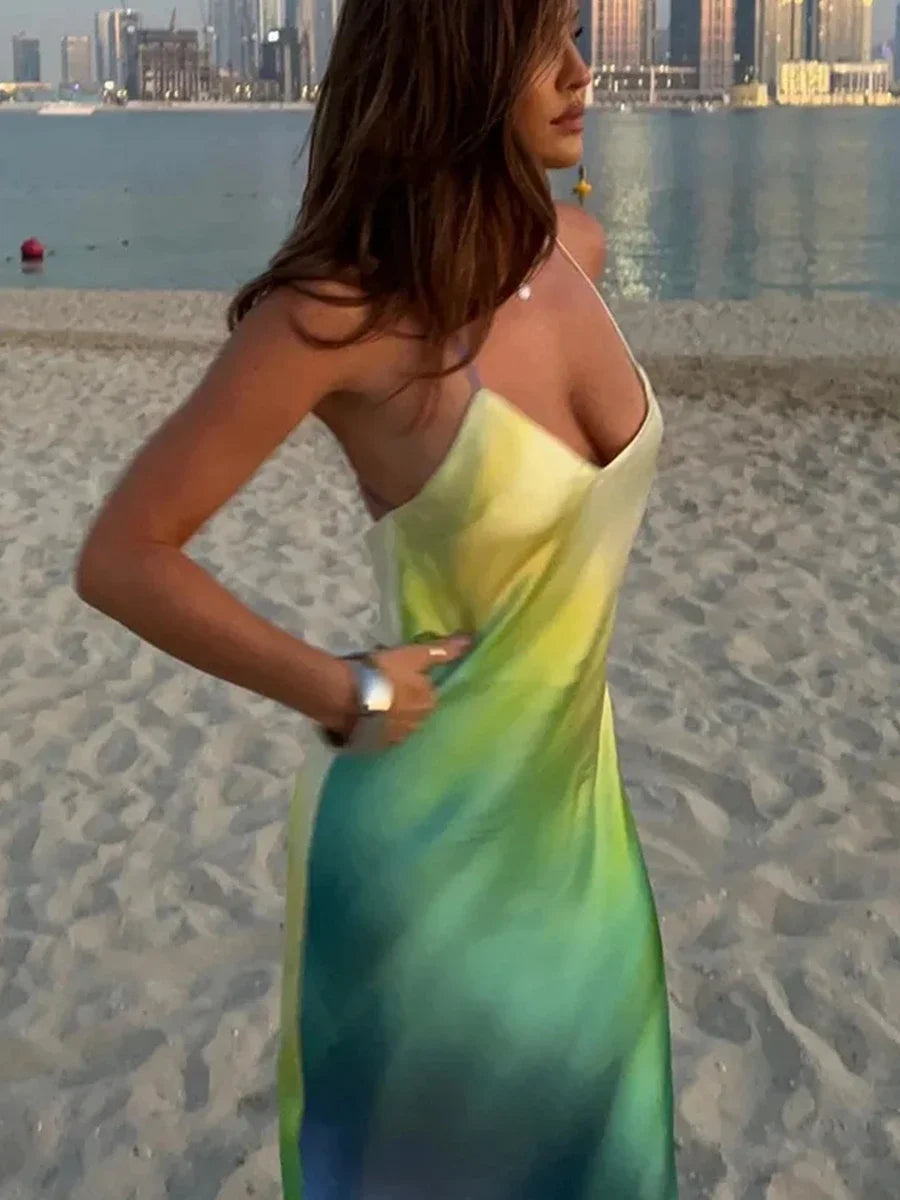 Gradient Cami Vneck Backless Maxi Dress