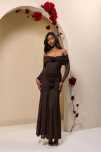Off - shoulder Strapless Rose Long Sleeve Dress