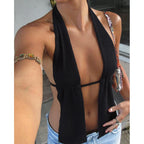 Sexy Backless Black Lace-up Y2K Cami Top