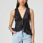 Bow Tieup VNeck Ruffled Hem Silky Cami Top