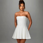 Strapless Bow Ruffle Elegant Gothic Mini Dress
