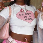 HeartShaped Letter Print Gothic Crop Top