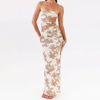Hollow Strapless Metal Slit Midi Dress