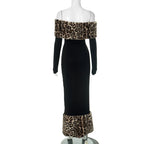 Leopard Print Fluff Splicing Maxi Dress