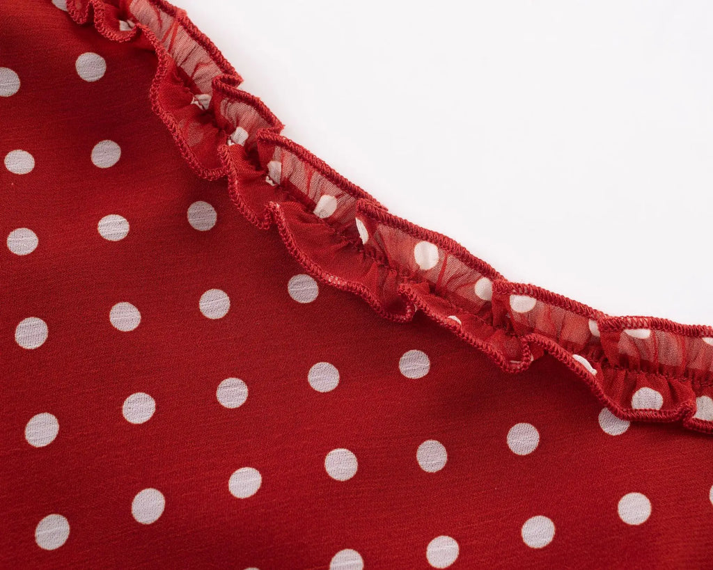 Elegant Red Chiffon Polka Dot Beach Dress for Women Summer Sexy Spaghetti Strap Holidays Dress Fashion Backless Party Outfits