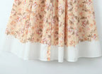 Slash Collar Flower Print Corset Style Pleated Midi Dress
