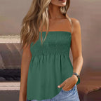 Backless Beach Pleated Solid Strapless