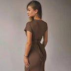 Short Sleeve Maxi Dress Curvy Silhouette & Flattering Tie - Up
