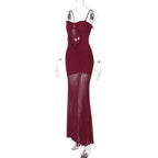 Mesh Patchwork Hollow Out Ruffled Long Dress