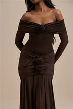 Off - shoulder Strapless Rose Long Sleeve Dress