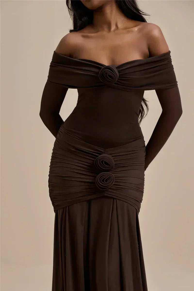 Off - shoulder Strapless Rose Long Sleeve Dress