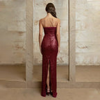 Strapless Sequin Slit Backless Dress