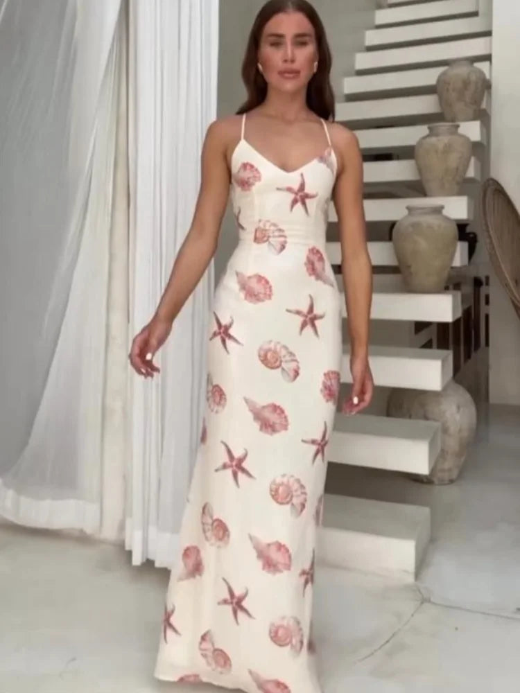 Starfish Printed Ruffle Hem Long Mini Dress