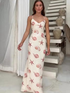Starfish Printed Ruffle Hem Long Mini Dress
