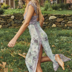 Lace Patchwork Slit Party Floral Dress