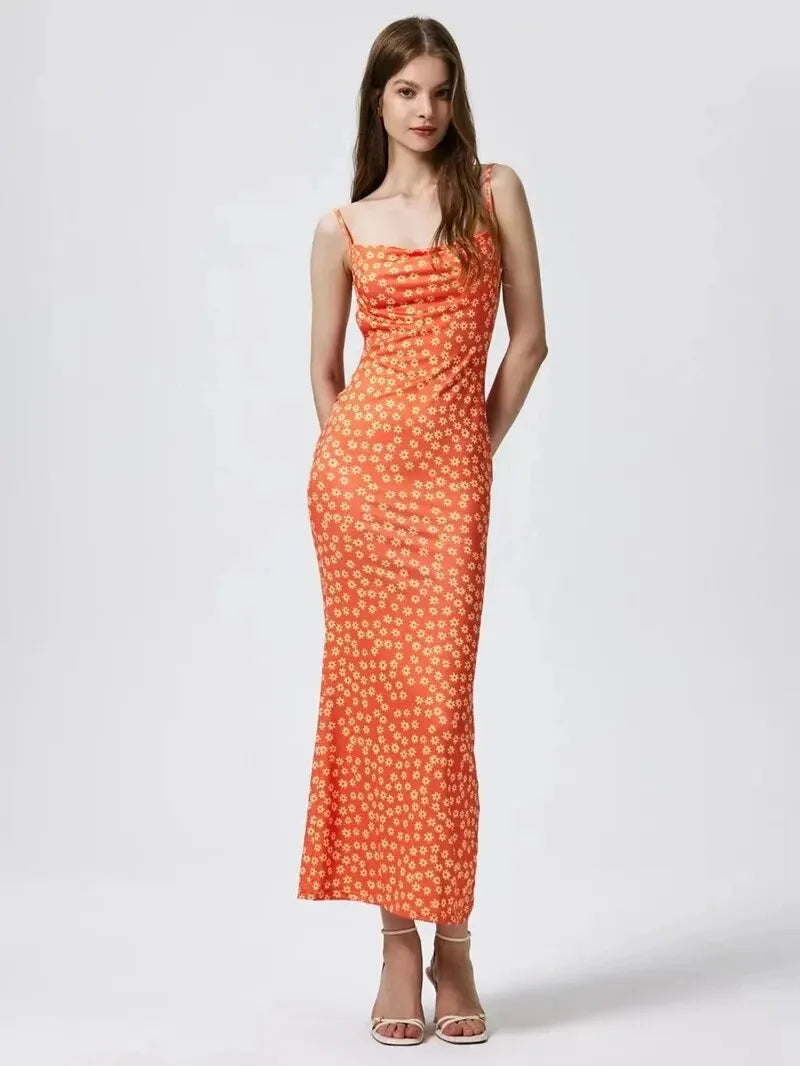 Brooke Exclusive Long Multicolored Floral Beach Dress Chic Silhouette Collection
