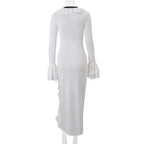 Long Sleeved Ruffled Slit Maxi Dress for Women