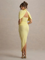 Pleated Irregular Backless Midi Dress