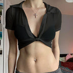 Transparent Mesh Short Sleeve Sheer Top