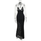 Deep V Halter Backless Maxi Party Dress Women