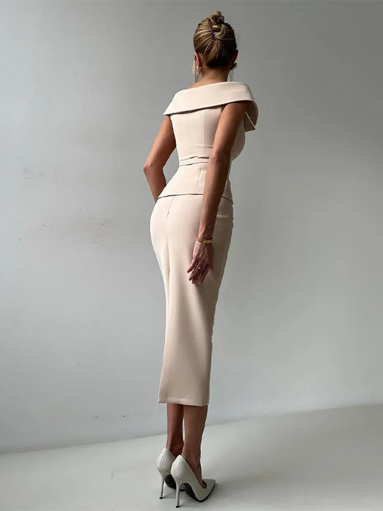 DoubleBreasted Belt Skirt Suit