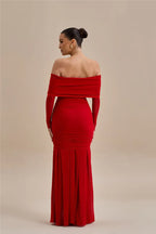 Off - shoulder Strapless Rose Long Sleeve Dress