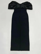 Off Shoulder Black Pleated Sleeves Crystal Dress