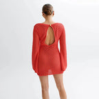 O - Neck Long Sleeve Knit Mini Dress