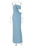 Halter Skew Collar Hollow Out Backless Long Dress