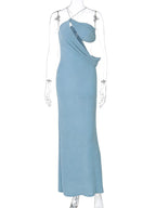 Halter Skew Collar Hollow Out Backless Long Dress