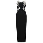 Sparkle Elegance Crystal Rose Embroidered Maxi Dress