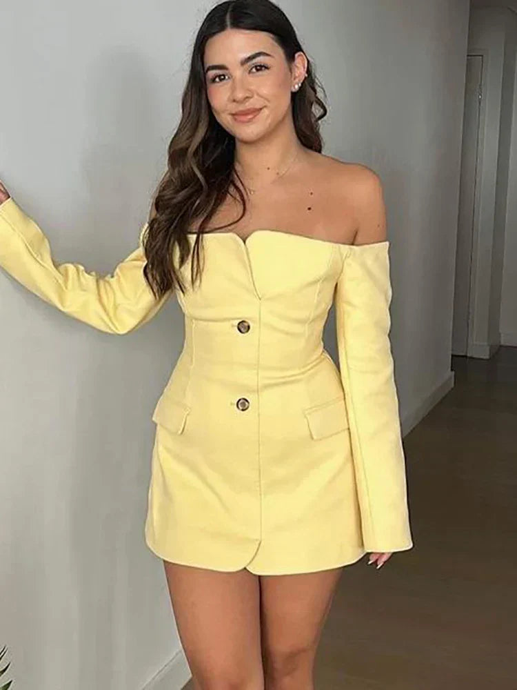 Off - Shoulder Blazer Dress Chic Style for Summer Parties