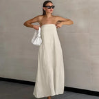 Daria Khaki Linen A-line Dress with Pockets for Women Easy Wear Style