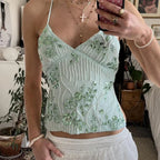 Sequin Beaded Backless Boho Halter Cami Top