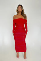 Off - shoulder Slash Neck Solid Maxi Dress