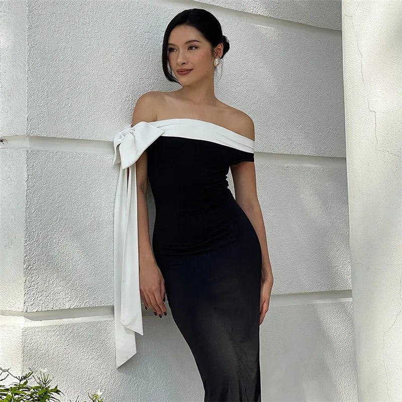 Diagonal Collar Backless Lace - Up Dress